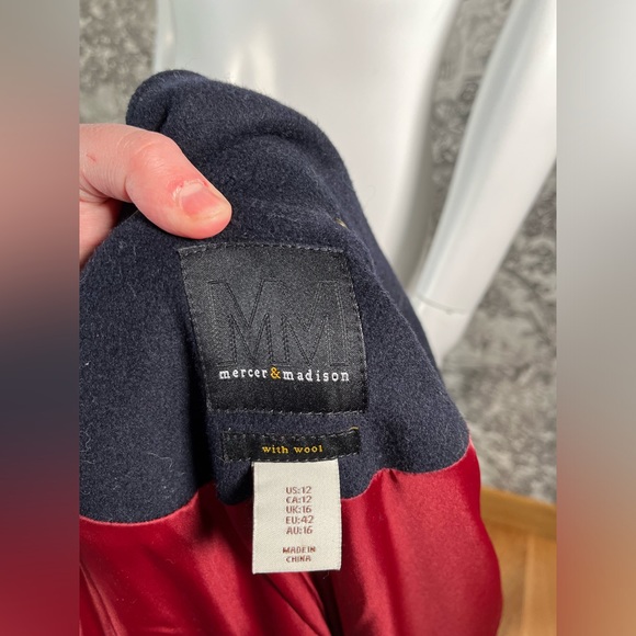 Navy Double-Breasted Wool-Blend Coat - Picture 9 of 10